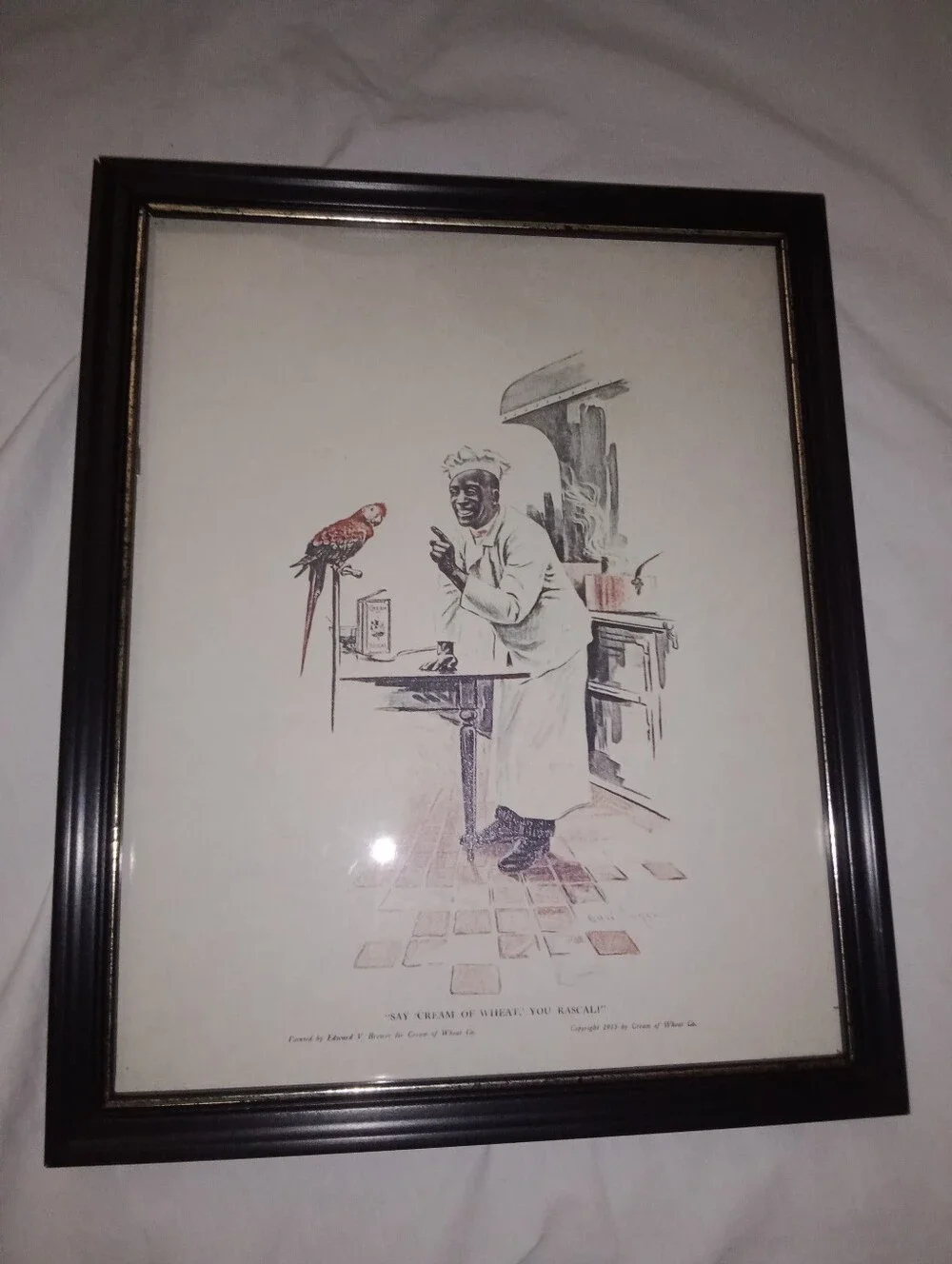 Vintage 1951 Cream Of Wheat Advertisment Art Parrot Chef 10 7/8